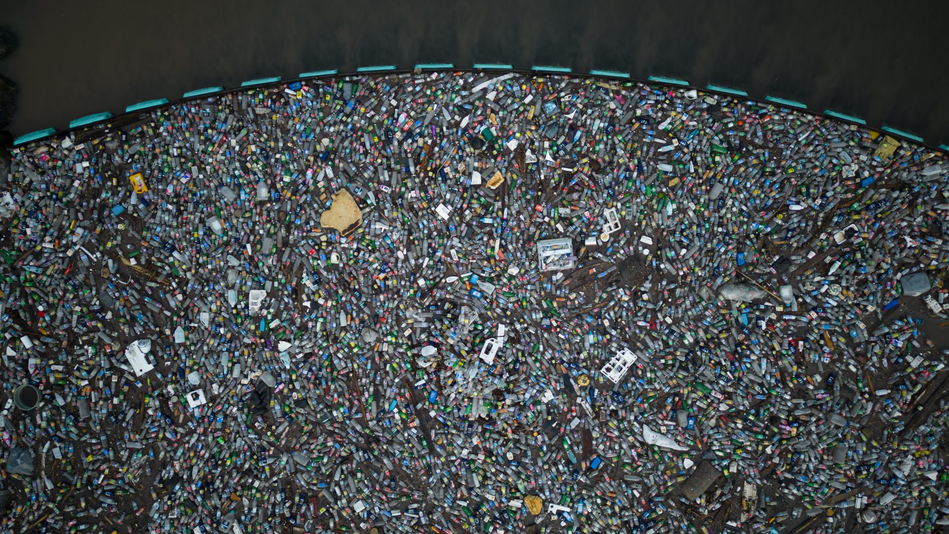 Aerial drone photo of coastline cleanup operation